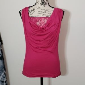 COPY - Dark pink sleeveless top with lace insert
